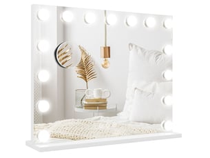 Miroir lumineux de salle de bain à 15 lampes led, 3 modes, variateur tactile, usb, métal blanc 58 × 14 × 48 cm