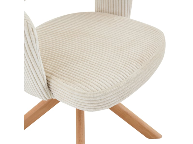  2 chaises pivotantes rétro luxe en velours écru à rayures verticales, pieds bois massif, rotation 360° silencieuse  - Conforama D