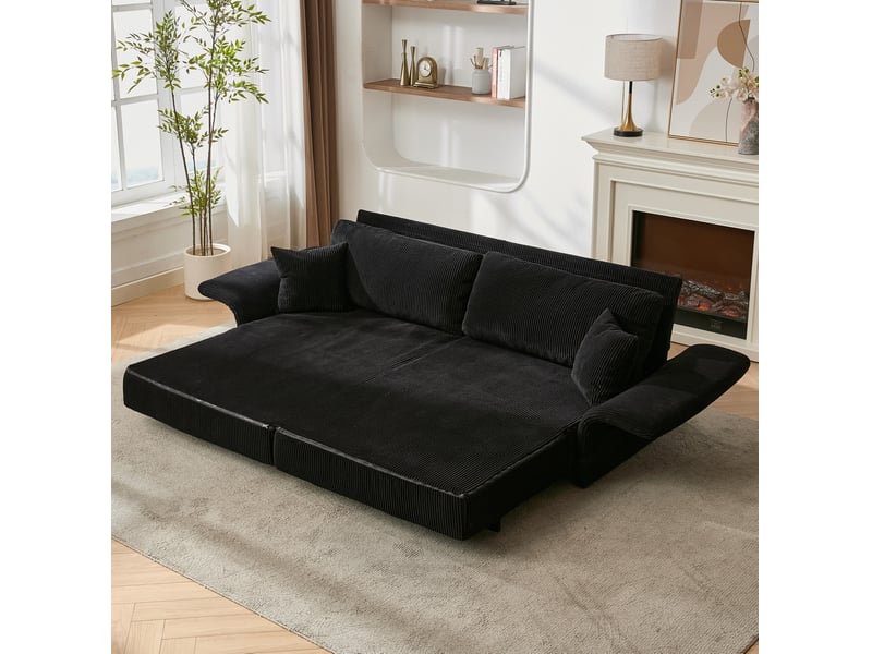  Sofa convertible moderne minimaliste en velours côtelé noir – lit double pour salon bureau studio appartement  - Conforama D