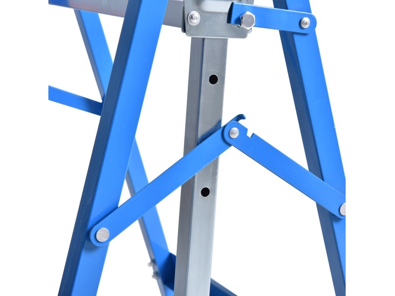  Paire de tréteaux de chantier réglables 68 x 58 x 80-130 cm bleu acier, charge 200 kg, pliables  - Conforama E