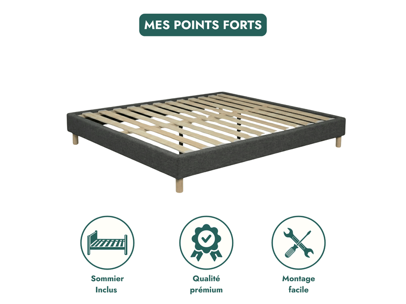  Ensemble sommier deco et matelas cosmos 180x200 cm - tissu gris foncé - collection tissu PREMIUM - Conforama C