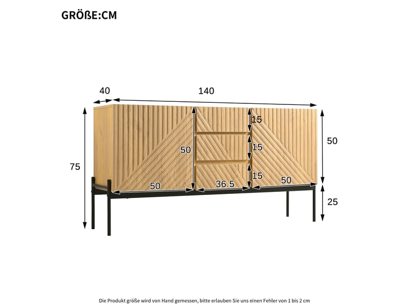  Buffet 2 portes 3 tiroirs meuble tv 140 cm couleur bois naturel  - Conforama C