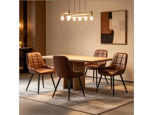 Chaises de salle à manger lot de 4 avec dossier courbé  - assise rembourrée simili cuir marron