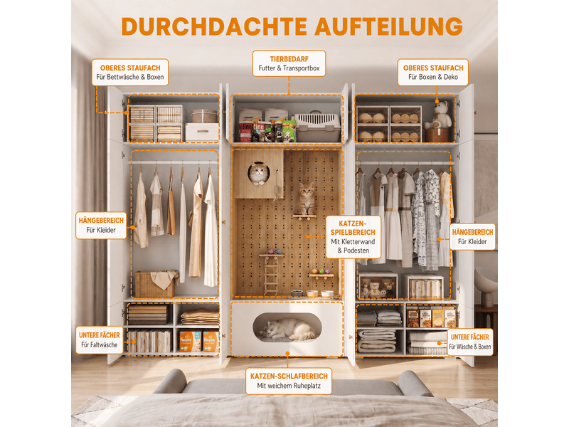  Armoire penderie avec espace 270 x 50 x 200 cm - mur d'escalade - 1 barre de penderie - blanc et bois naturel  - Conforama E