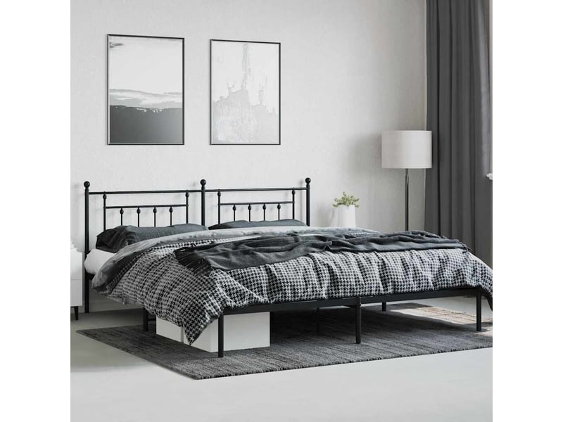  Lit double- lit adulte -  cadre de lit métal sans matelas avec tête de lit noir 200x200cm  - Conforama C