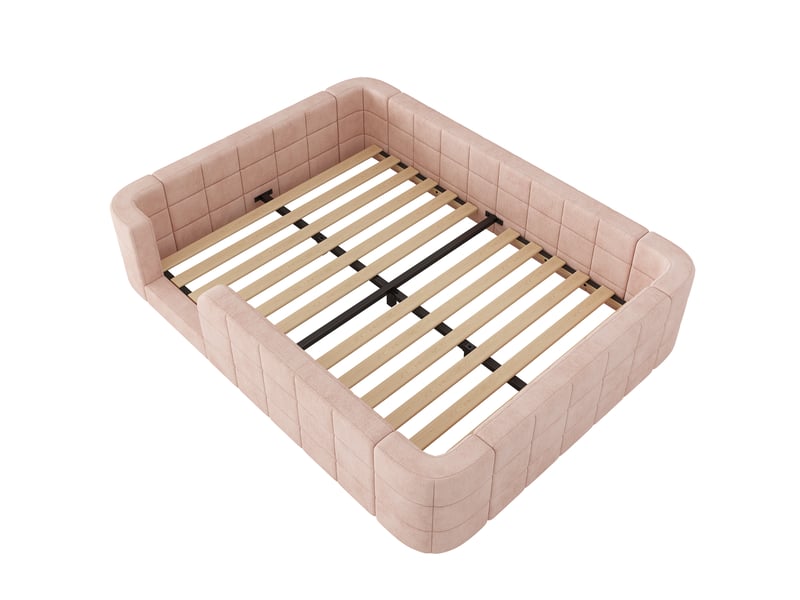  Lit bas rembourré rose 140 × 190 cm, chenille et sommier inclus Fay Lum - Conforama R