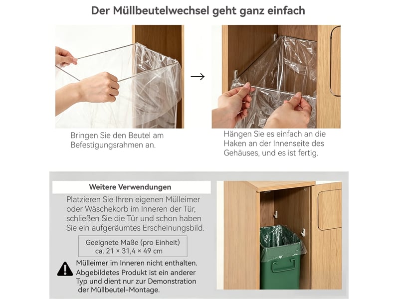  Meuble poubelle 24,2x35,1x80,2 cm, blanc brillant mdf, 1 porte sur roulettes, support sac inox intégré  - Conforama E