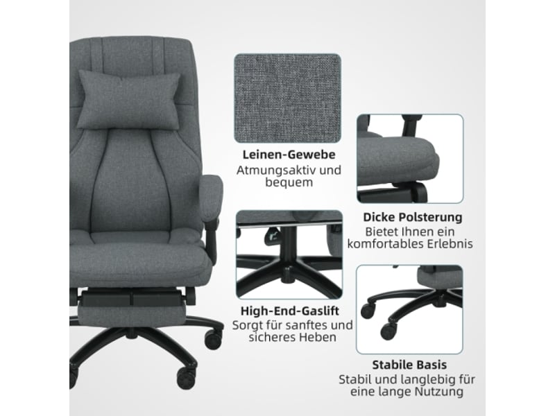  Chaise de bureau massante avec port usb et roulettes pivotantes, gris foncé  - Conforama D