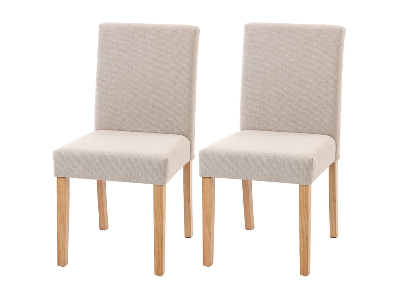  Lot de 2 chaises de salle à manger tissu effet lin et bois d'hévéa blanc crème  - Conforama B