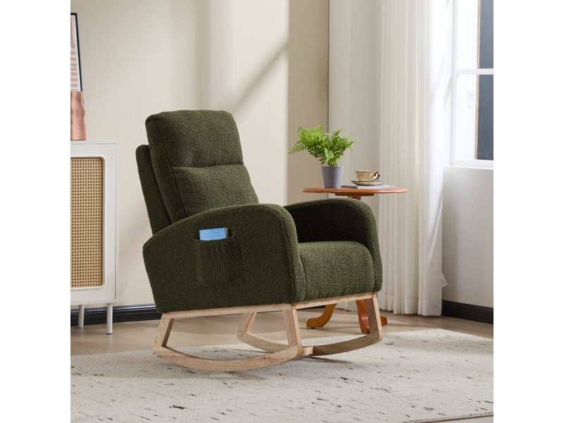  Fauteuil à bascule à dossier haut 75x63x104 cm en tissu bouclette vert  - Conforama R