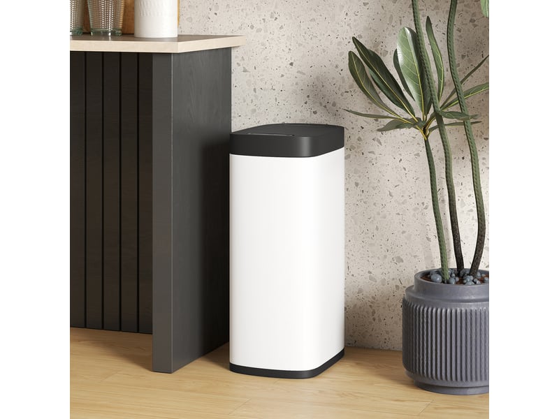  Poubelle de cuisine automatique 50l, poubelle à capteur de mouvement, fonctionne sur piles, 26,5x35,5x68cm, crème  - Conforama D