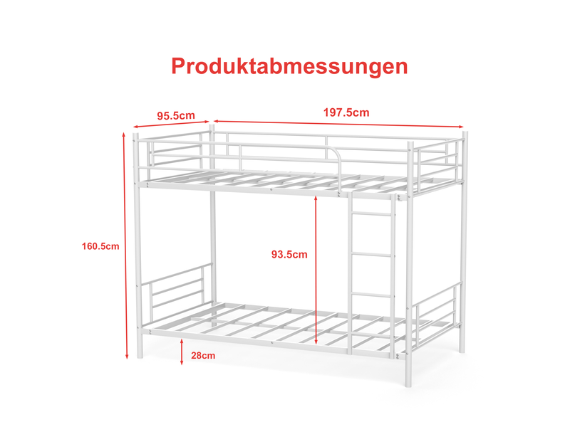  Lit superposé 90 x 190 cm en acier blanc avec échelle et garde-corps haut  - Conforama C