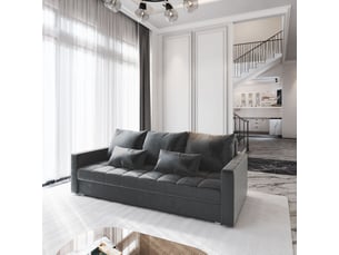 Canapé droit convertible <strong>MASSENO</strong> <strong></strong> 3 places Polyester gris avec coffre de rangement