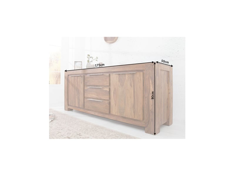  Buffet gradi 175 cm en bois massif de sheesham verni – 2 portes, 3 tiroirs et veinage naturel  - Conforama C