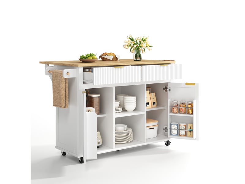  Îlot de cuisine sur roulettes avec plan rabattable 2 tiroirs 2 portes blanc N635P45406364W - Conforama A