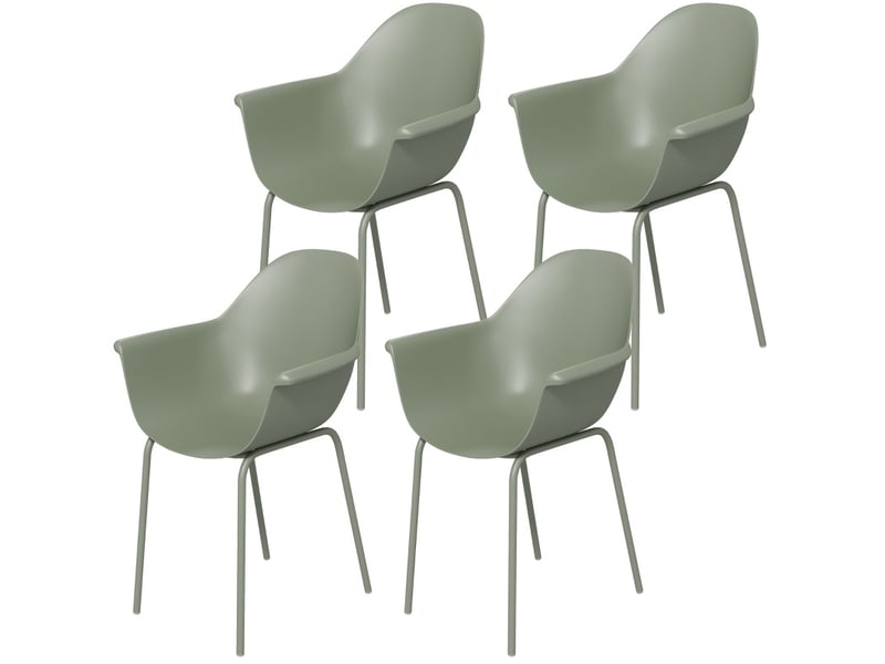  Lot de 4 chaises de jardin 59x55x84 cm avec dossier et accoudoirs résistant aux intempéries métal vert  - Conforama A