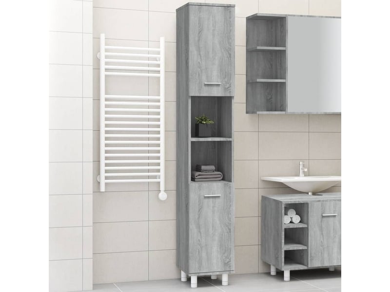  Amoire de salle de bain, meuble de rangement sonoma gris 30x30x179 cm bois d'ingénierie  - Conforama B