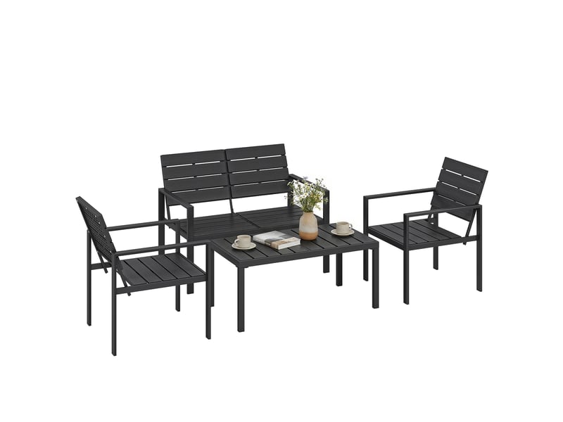  Salon de jardin 4 pcs canapé 2 pl. 2 chaises et table basse, mobilier de jardin, noir  - Conforama B
