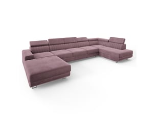 Canapé d'angle droit convertible MASSENO 6 places Velours violet avec coffre de rangement