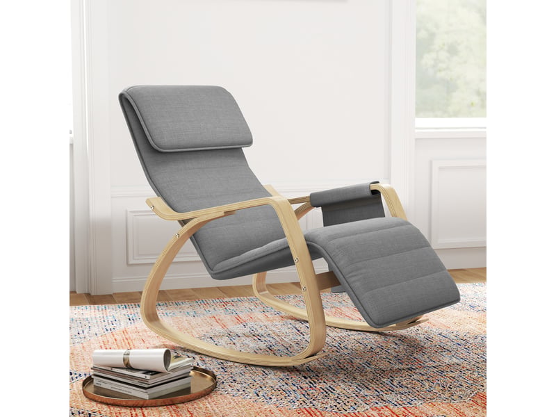  Fauteuil relax à bascule fauteuil allaitement avec repose-pieds réglable, poche latérale et appui-tête, gris  - Conforama C