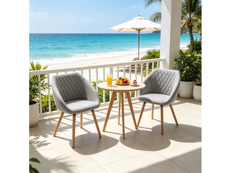 Lot de 2 chaises de salle à manger avec accoudoirs en lin gris et bois naturel - Conforama C
