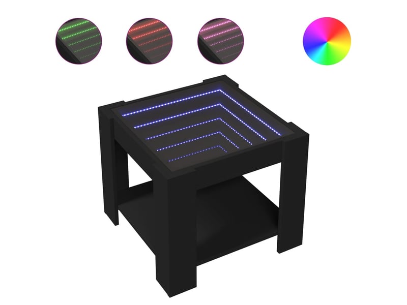  Table basse - table de salon - table à thé avec led noir 53x53x45 cm bois d'ingénierie  - Conforama A