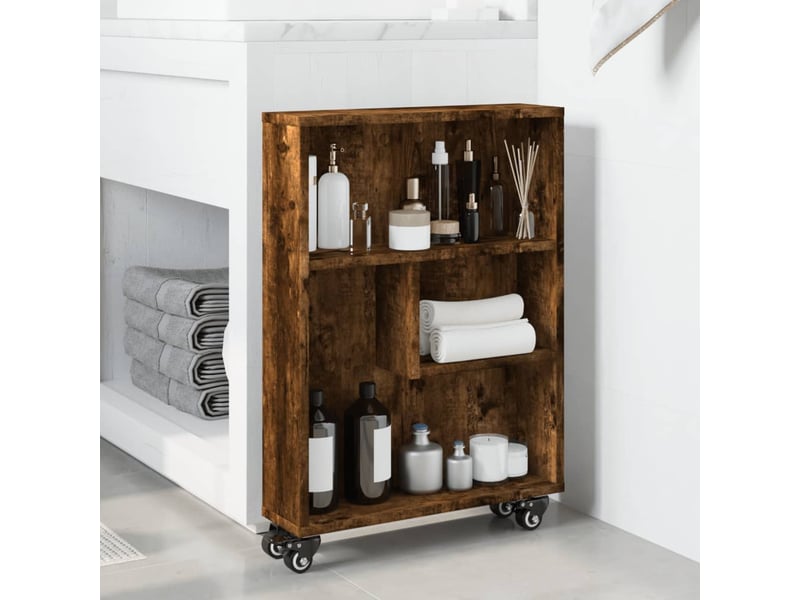 Chariot de rangement étroit chêne fumé bois d'ingénierie - Conforama C