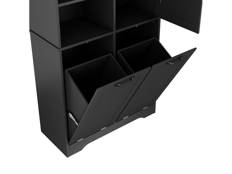  Colonne de salle de bains 78 x 35 x 172,7 cm, noire en mdf, 2 paniers à linge et étagères réglables  - Conforama E