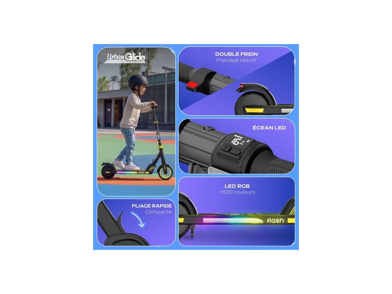  Trottinette electrique enfant ride flash 16 kmh 6,5 pouces led rgb avec guidon reglage AADBU48728 - Conforama D