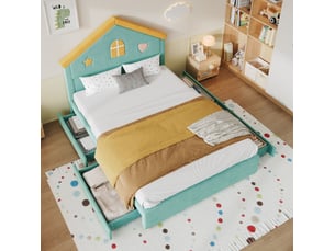 Lit cabane 140x200 cm <strong>MODFU</strong>  <strong></strong> coloris vert