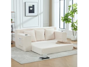 Canapé droit compressé convertible <strong>MODENVIE</strong> <strong></strong> 3 places Velours côtelé beige