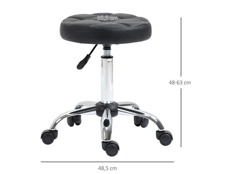  Lot de 2 tabourets de salon 35,5x35,5x63 cm avec roulettes réglables en hauteur et pivotants, similicuir couleur noir  - Conforama C