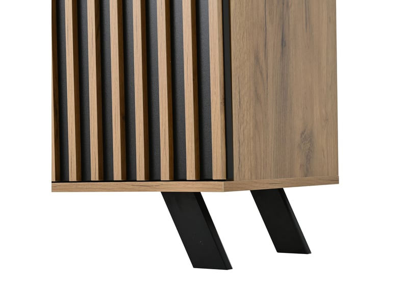  Buffet de salon 120 x 38 x 75 cm – noir et bois naturel – 4 tiroirs, 2 placards et grand rangement  - Conforama E