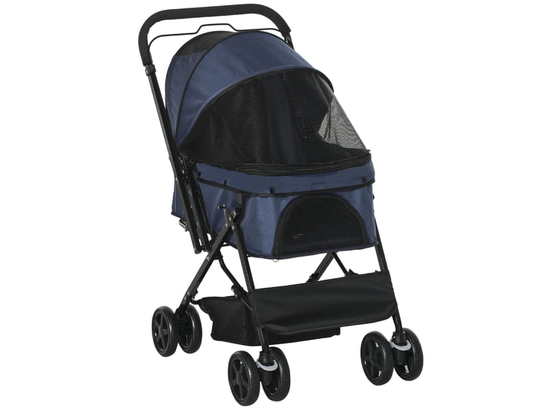  Poussette pour enfent pliable 76,5 x 52 x 95 cm – bleue – cadre en acier, freins et rangement bas  - Conforama D