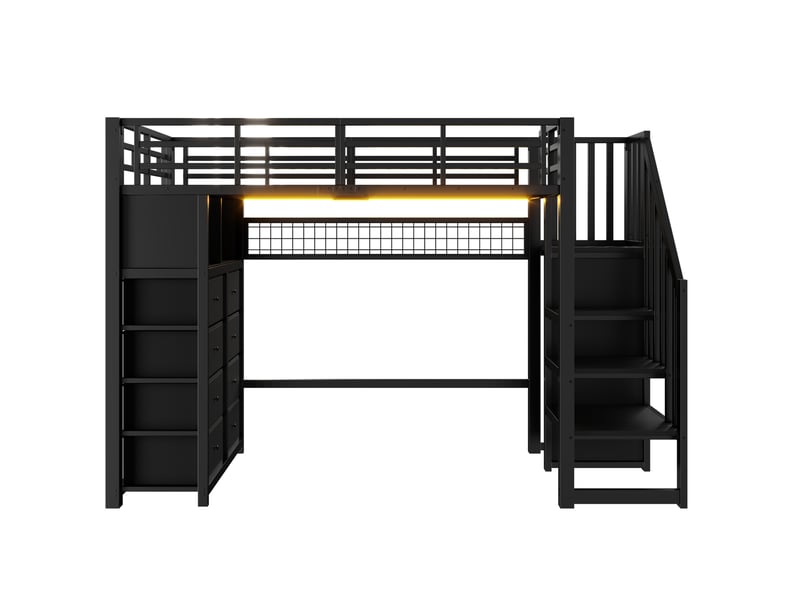  Lit mezzanine 90x200 cm avec rangements mdf et métal couleur noir  - Conforama R