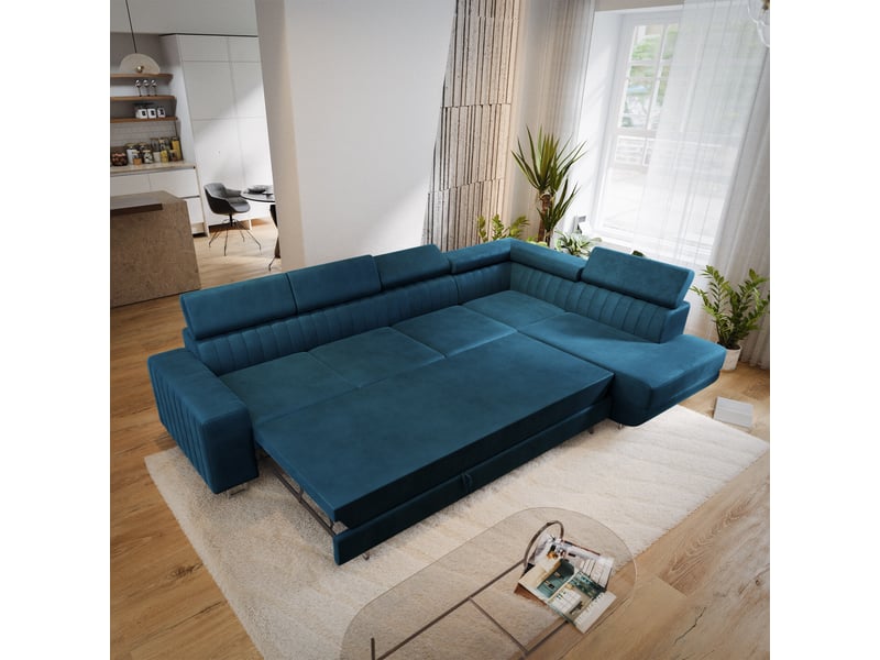 Canapé d'angle hestion, velours bleu - Conforama D
