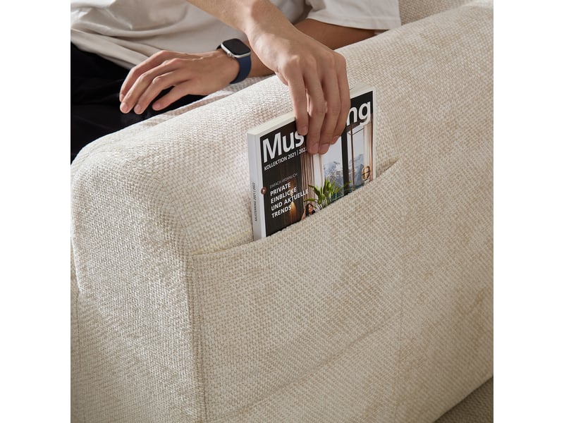 Canapé d’angle beige en chenille 4 places 263 cm - assise ergonomique et poche latérale  - Conforama E