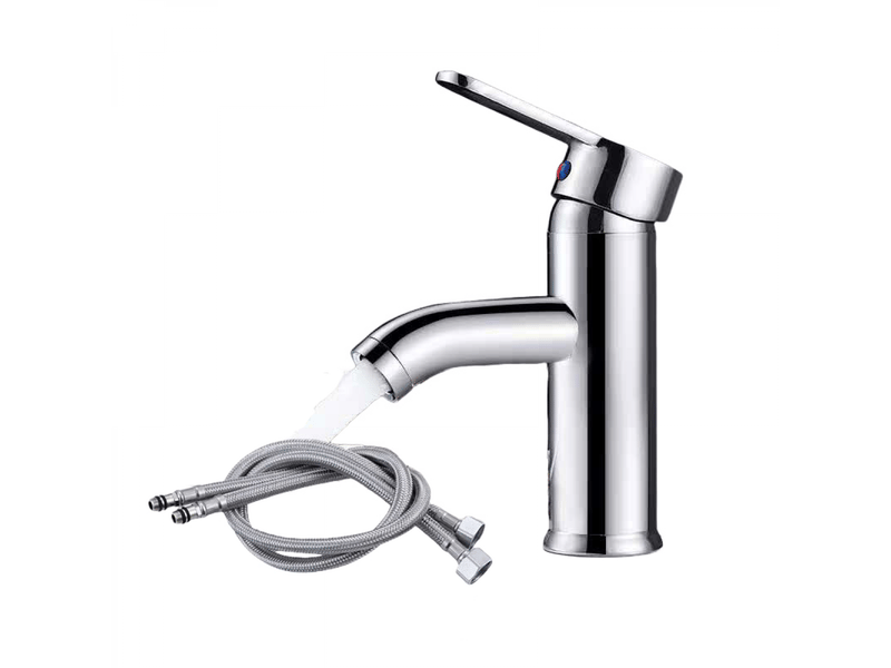 Robinet mitigeur eau chaude et froide, robinet de lavabo monocommande (couleur: version courte galvanisée) - Conforama A