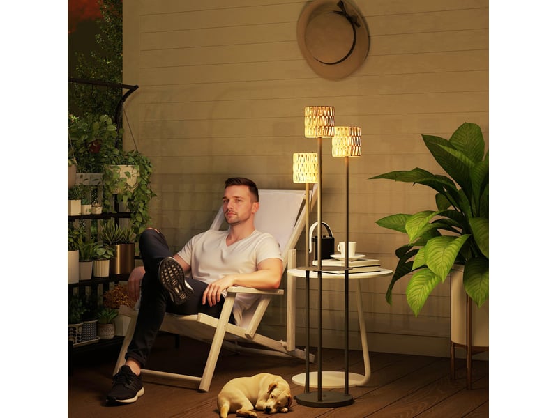  Lampe solaire sur pied 3 lumières ø37x144 cm style bohème rotin jaune  - Conforama B