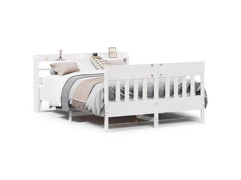 Lit double- lit adulte - cadre de lit sans matelas blanc 135x190 cm bois de pin massif - Conforama A
