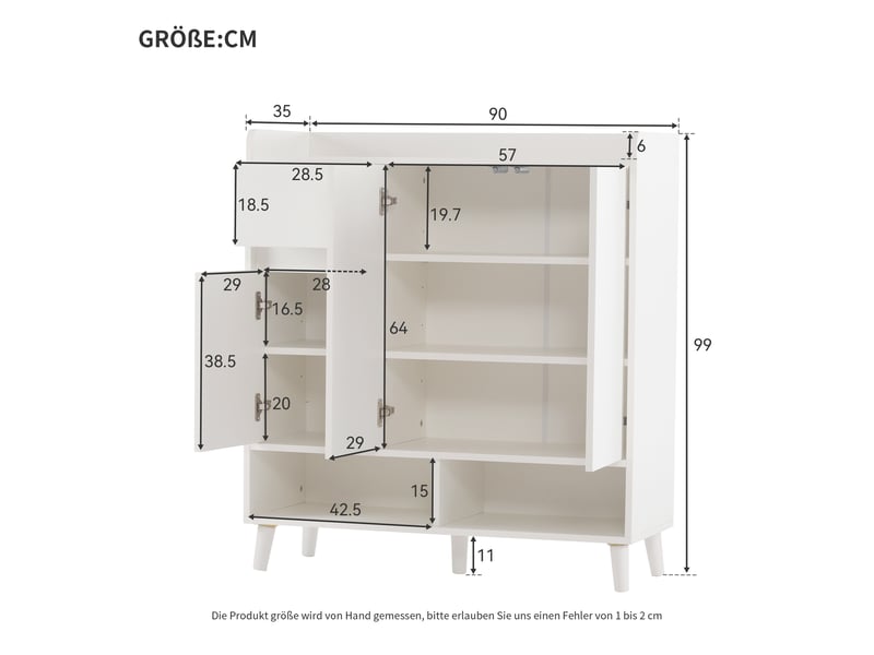  Meuble à chaussures 90x35x99 cm, armoire de rangement blanche avec étagères modulables, design contemporain pour entrée ou salon, poids 35,2 kg  - Conforama C