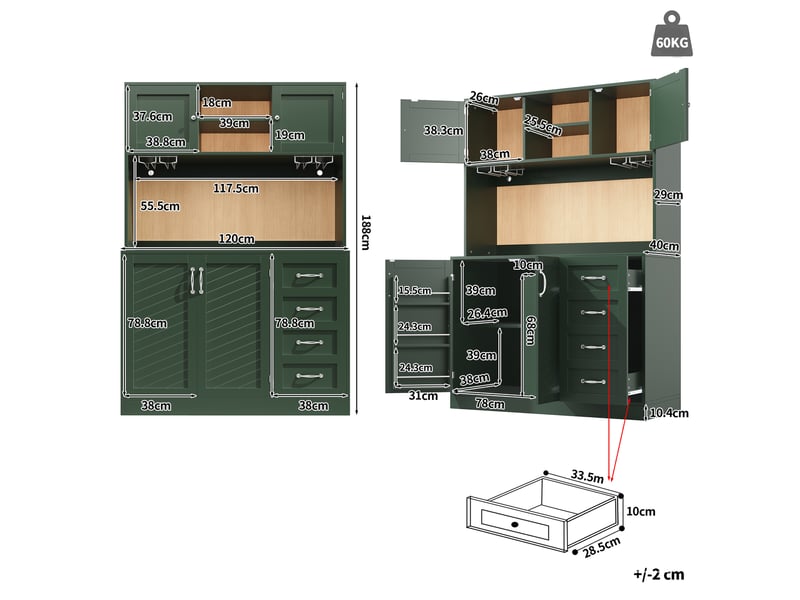  Buffet de cuisine 4 portes 2 tiroirs avec éclairage led 120 x 40 x 188 cm N620GG260112D - Conforama C