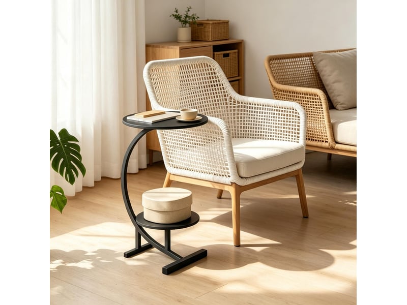  Table d'appoint ronde noire à 2 niveaux en mdf et métal, ø40 cm, idéale pour le salon ou la chambre au quotidien  - Conforama E