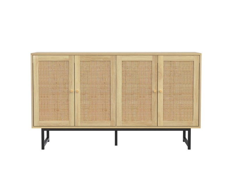  Buffet en rotin, 140 x 39,5 x 80 cm, buffet cuisine avec 4 portes, vaisselier, meuble de rangement  - Conforama A