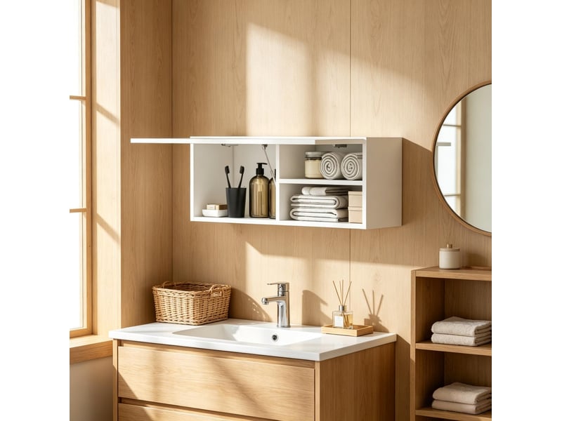  Meuble mural de salle de bains 80x25x30 cm porte abattante panneau de particules blanc  - Conforama C
