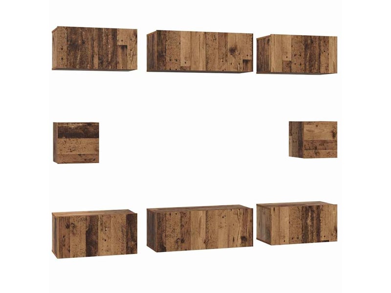  Ensemble meuble tv - banc tv - meuble de rangement 8 pcs bois ancien bois d'ingénierie  - Conforama A