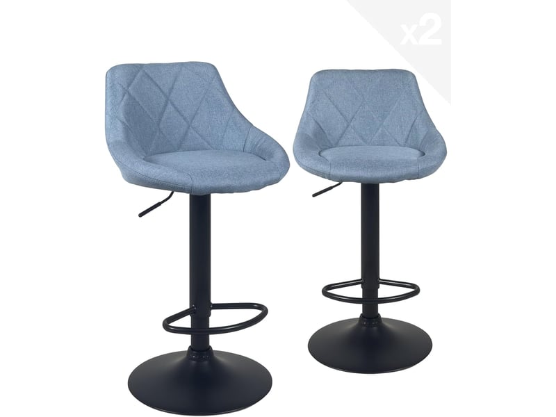 Lot de 2 chaises de bar réglables pivotantes luti en tissu matelassé bleu avec pied noir 477-LUTI - Conforama A
