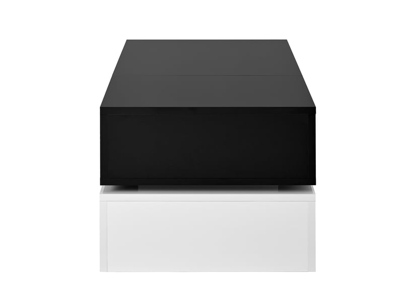  Table basse rectangulaire 90x45x35,5 cm avec led et étagère en verre, design noir et blanc contrasté, aggloméré  - Conforama D