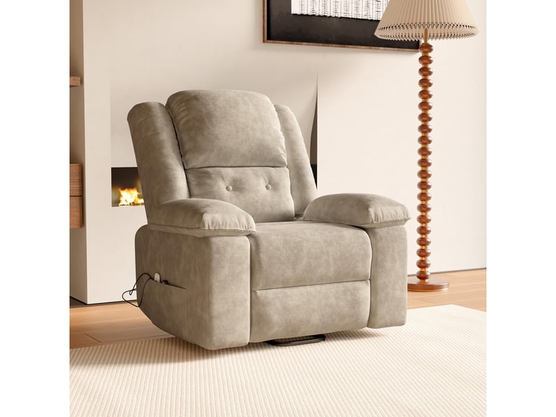  Fauteuil relax électrique releveur - 93x83x106cm - massage 8 points, chauffage lombaires &amp; inclinable 160° - velours beige  - Conforama B