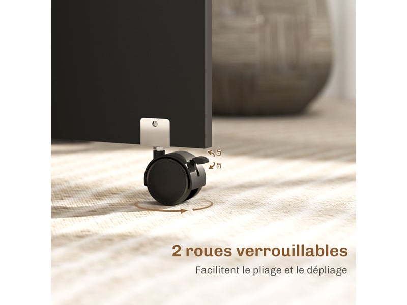 Table pliante de cuisine salle à manger amovible sur roulettes 75 x 140 x 74 cm chêne et noir coloris - Conforama R